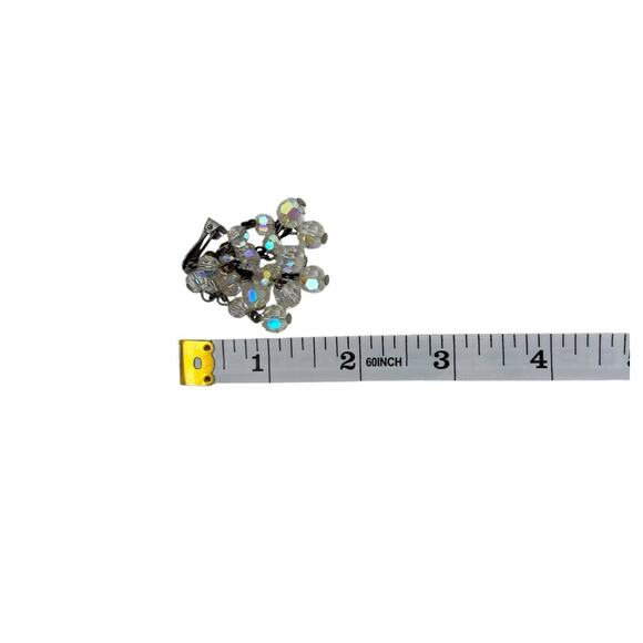 Vintage Dangle Aurora Borealis Earrings Faceted AB Beads Cascade Cluster Clip On - Picture 7 of 7